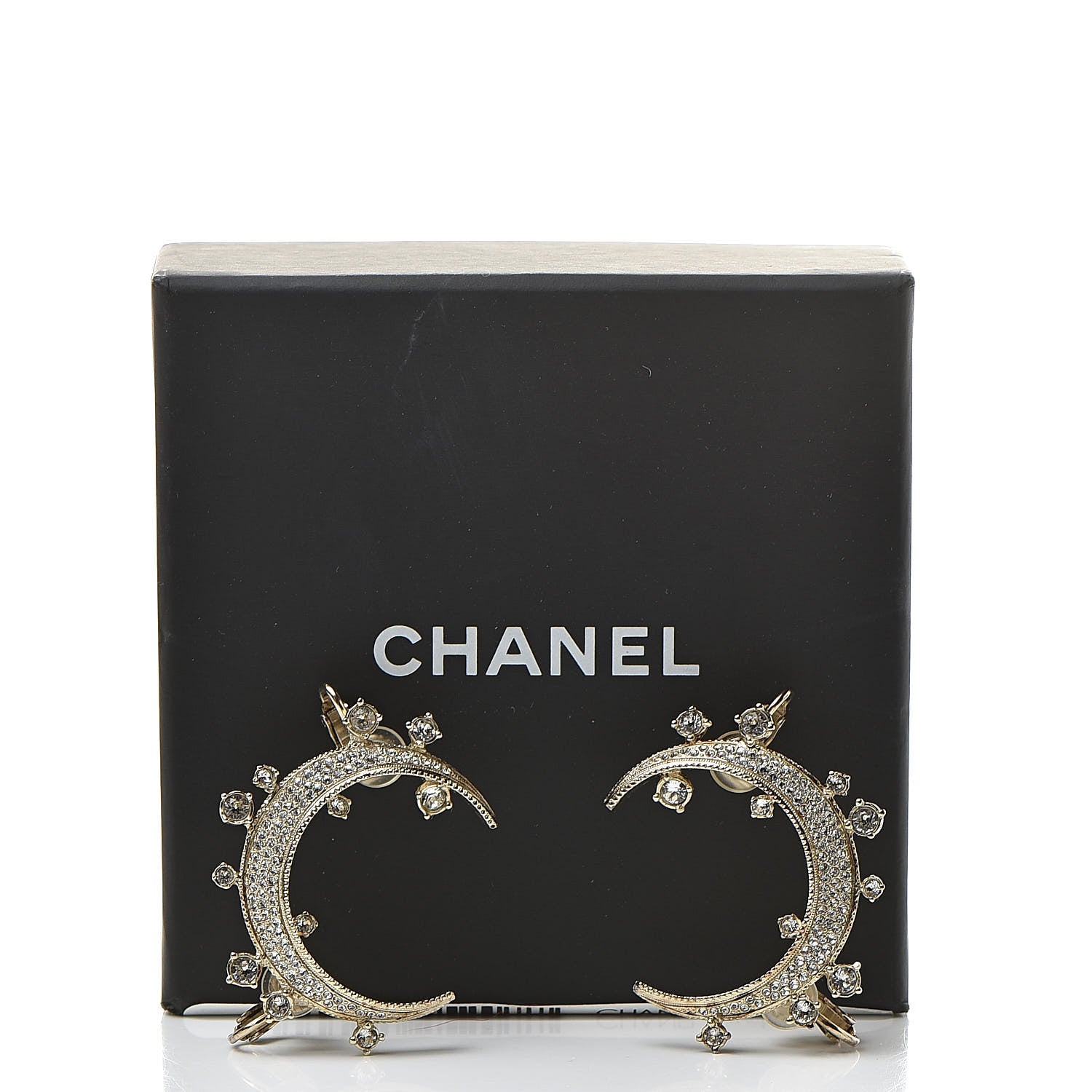 Chanel Crystal CC Crescent Moon Clip On Earrings Gold 5 of 5