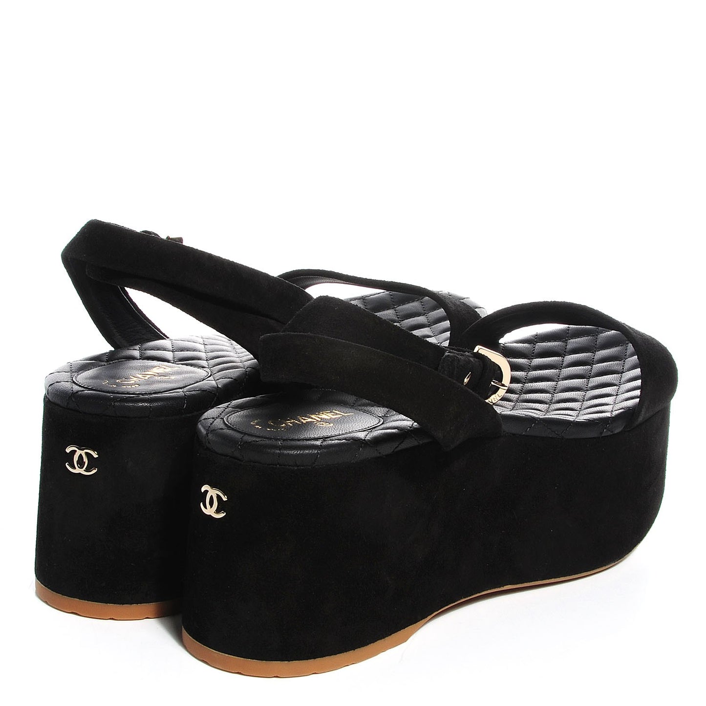 Suede Calfskin Wedge Sandals 41 Black