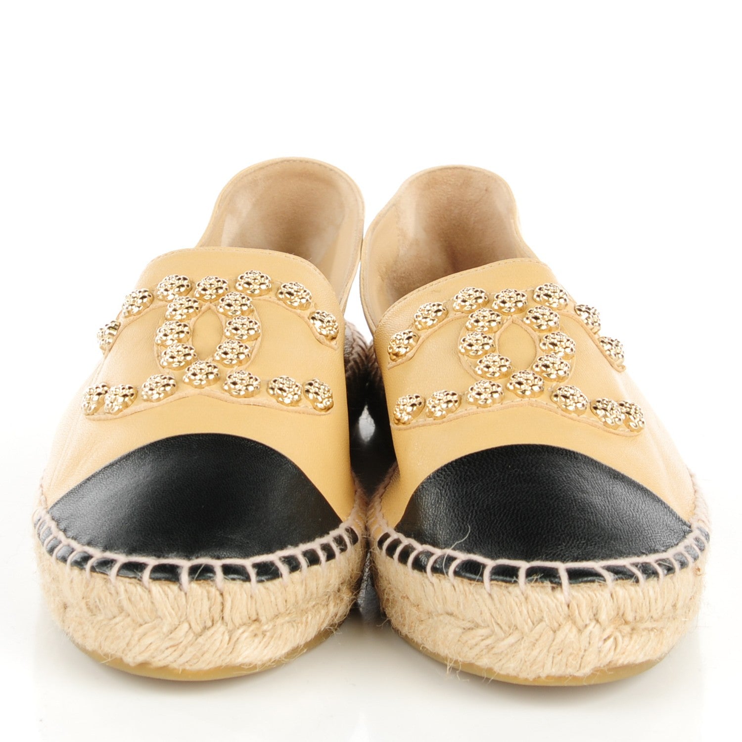 Chanel Lambskin Camellia CC Espadrilles 40 Beige Black 2 of 8