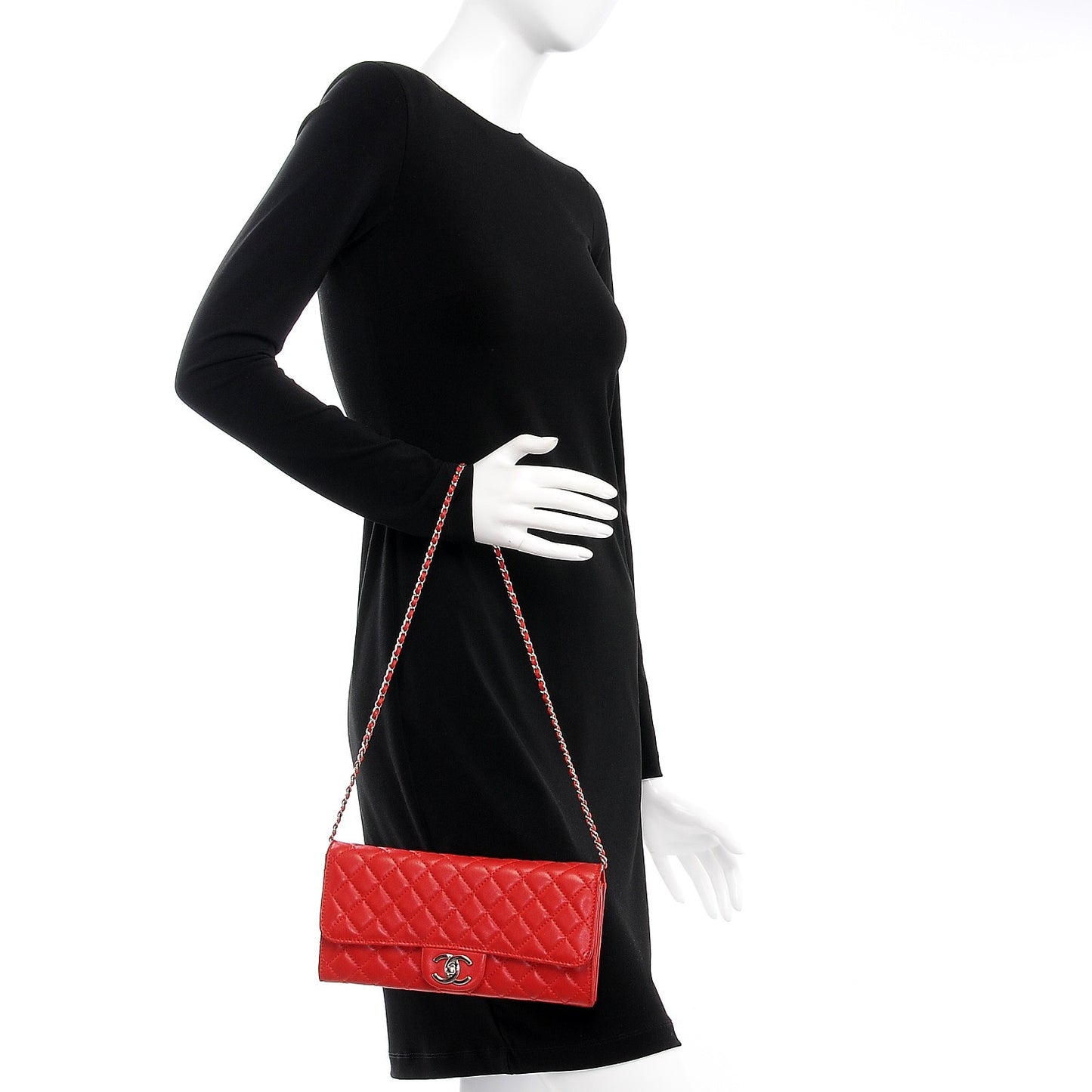 Lambskin Quilted Chain Clutch Flap Red