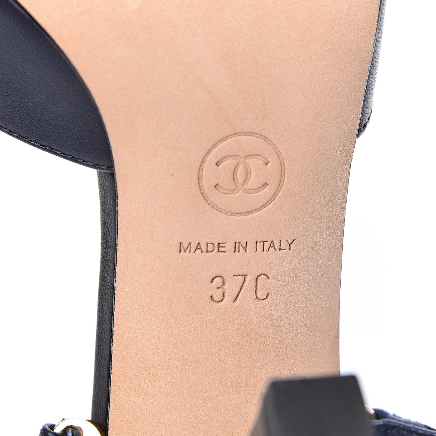 Lambskin Cap Toe CC Ankle Strap Pumps 37 Navy Black