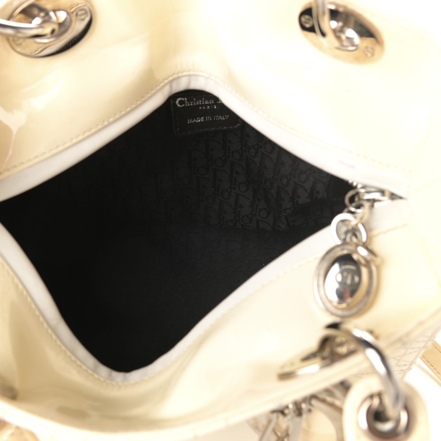 Patent Cannage Stitched Medium Lady Dior White