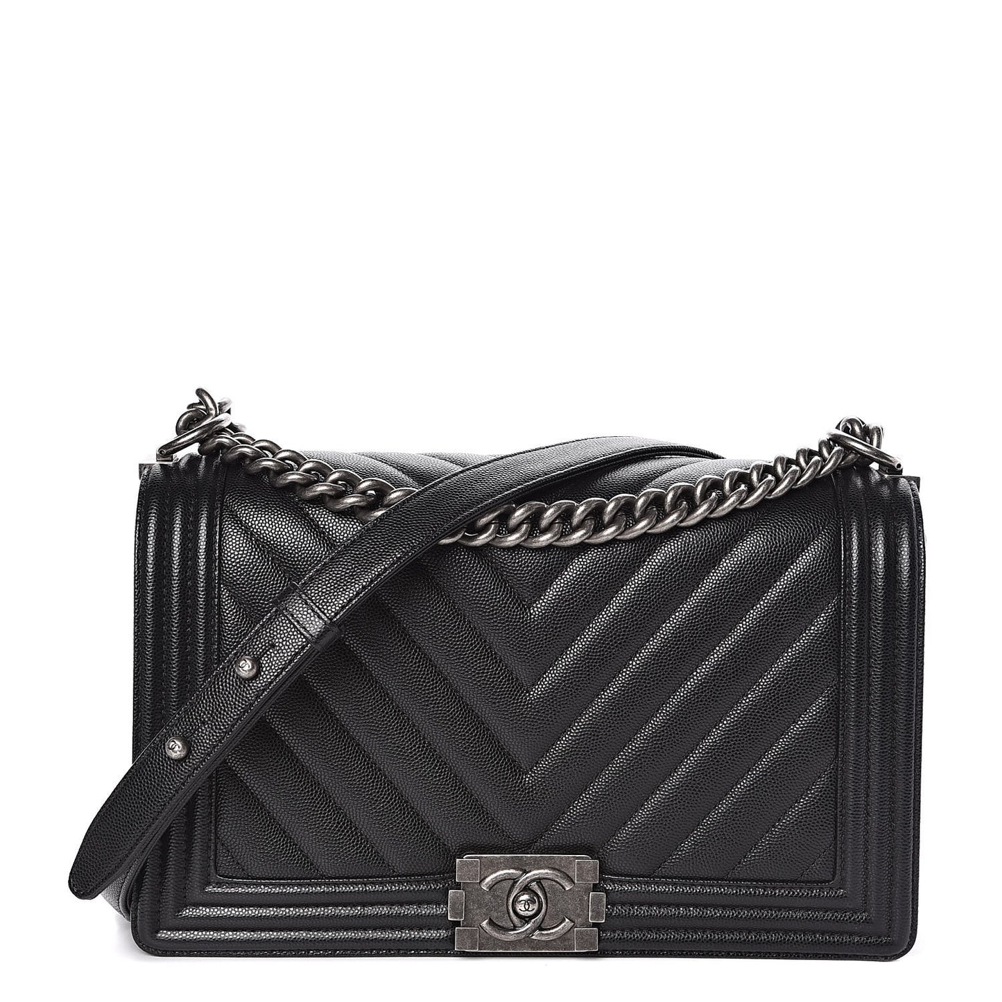 Caviar Chevron Quilted New Medium Boy Flap Black