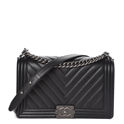 Chanel Caviar Chevron Quilted New Medium Boy Flap Black 1 of 11