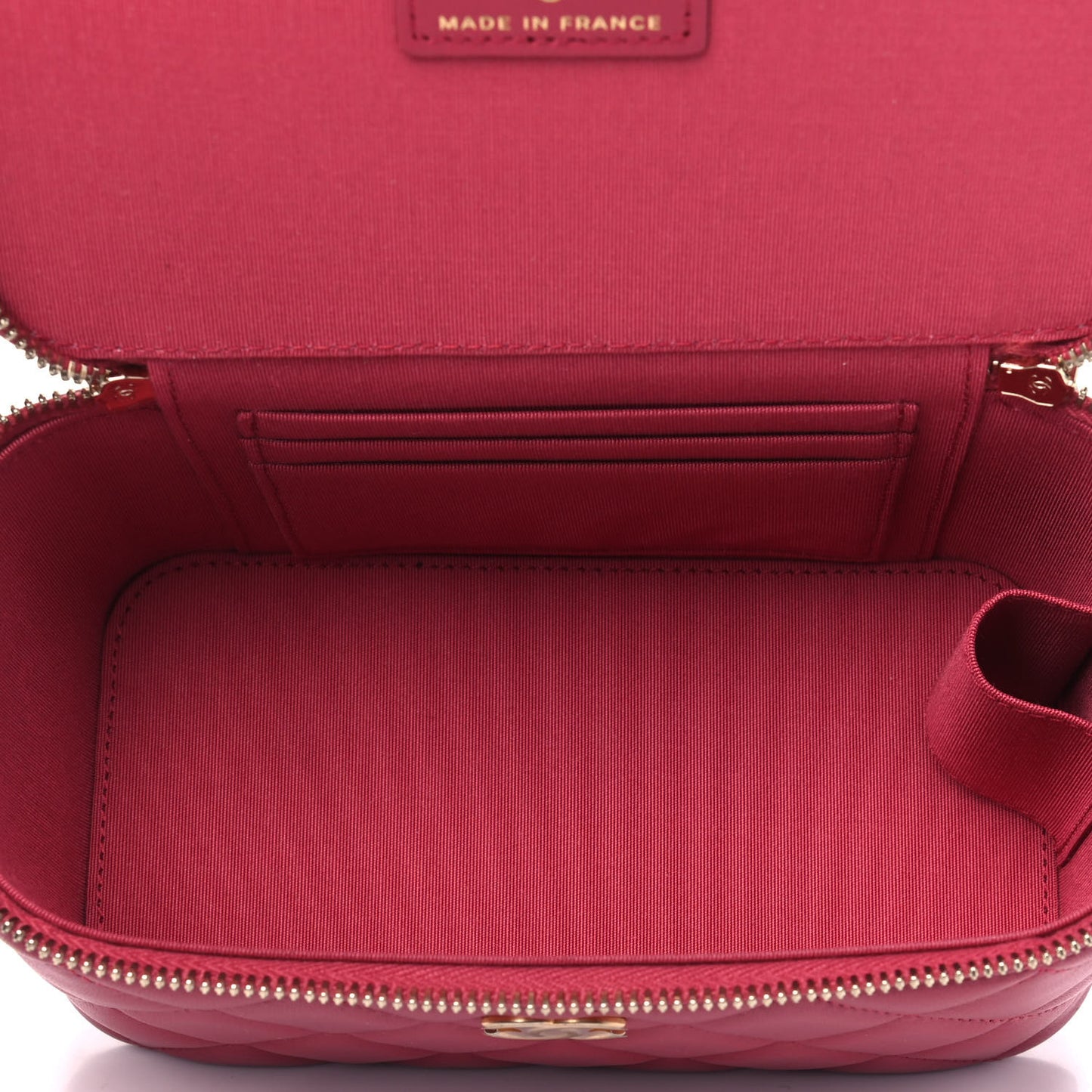 Lambskin Quilted Small Top Handle Vanity Case With Chain Dark Pink