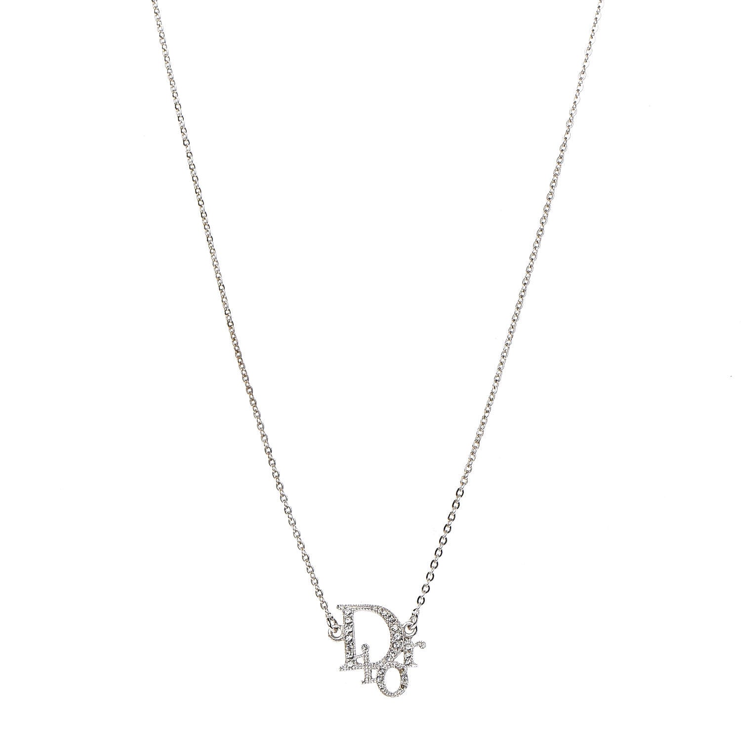 Christian Dior Crystal Logo Necklace Silver 1 of 6