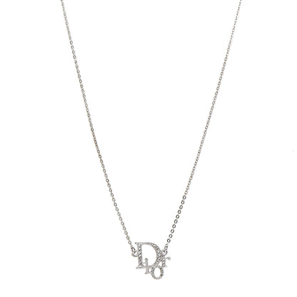 Christian Dior Crystal Logo Necklace Silver 1 of 6