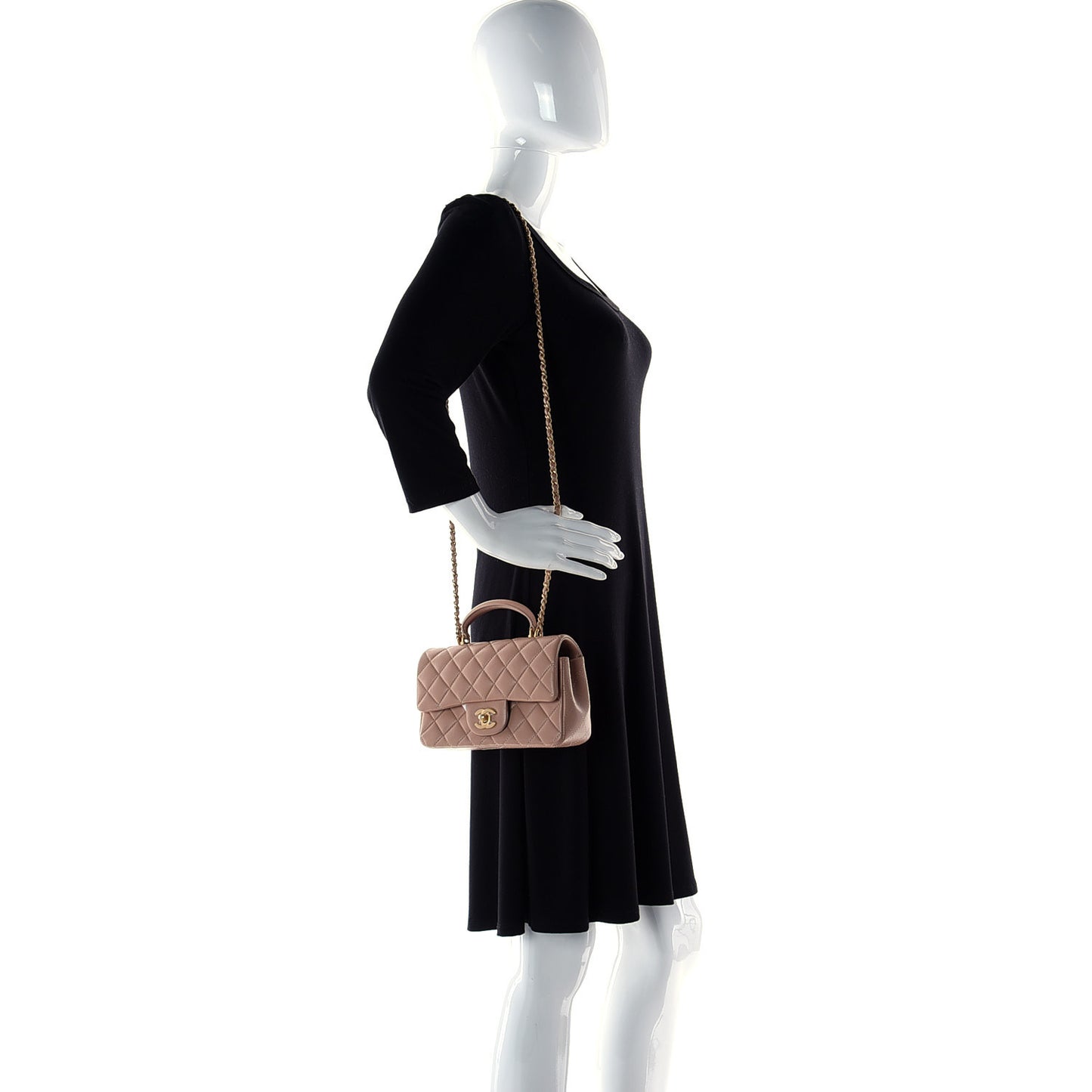 Lambskin Quilted Mini Top Handle Rectangular Flap Beige