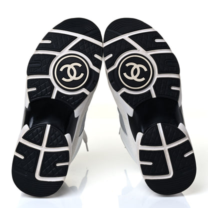 Chanel Suede Calfskin Womens CC Sneakers 37 White Silver Blue 7 of 8