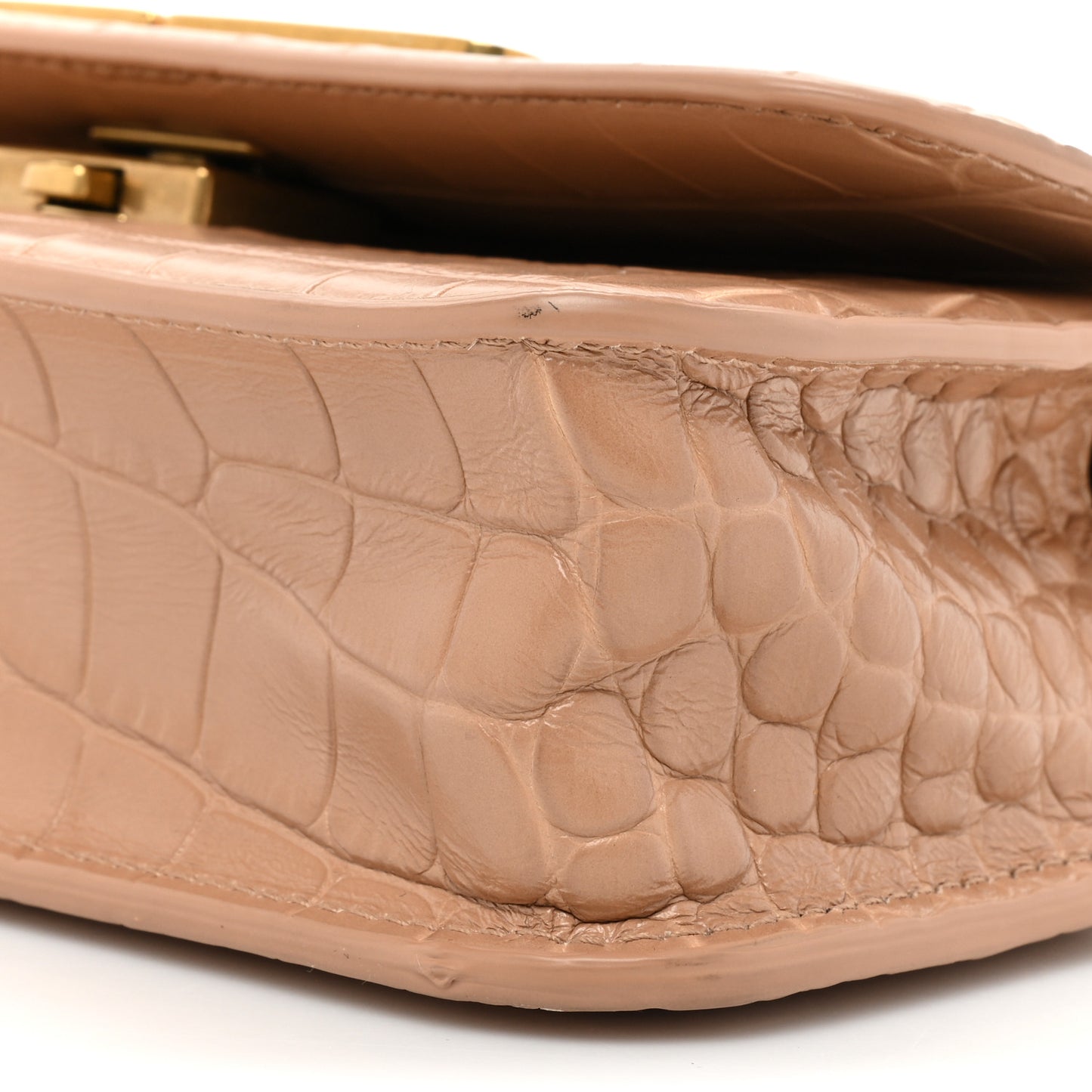 Extra Supple Calfskin Crocodile Embossed Gossip Chain Bag XS Nude Beige
