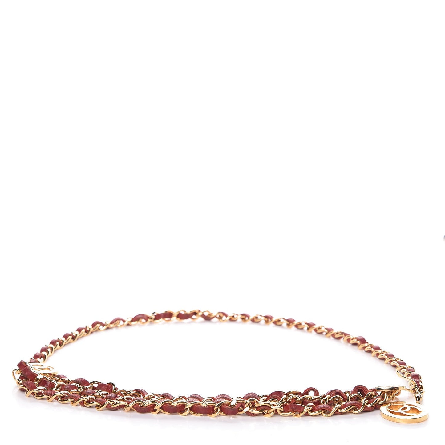 Lambskin Triple Chain Link CC Belt Gold Red