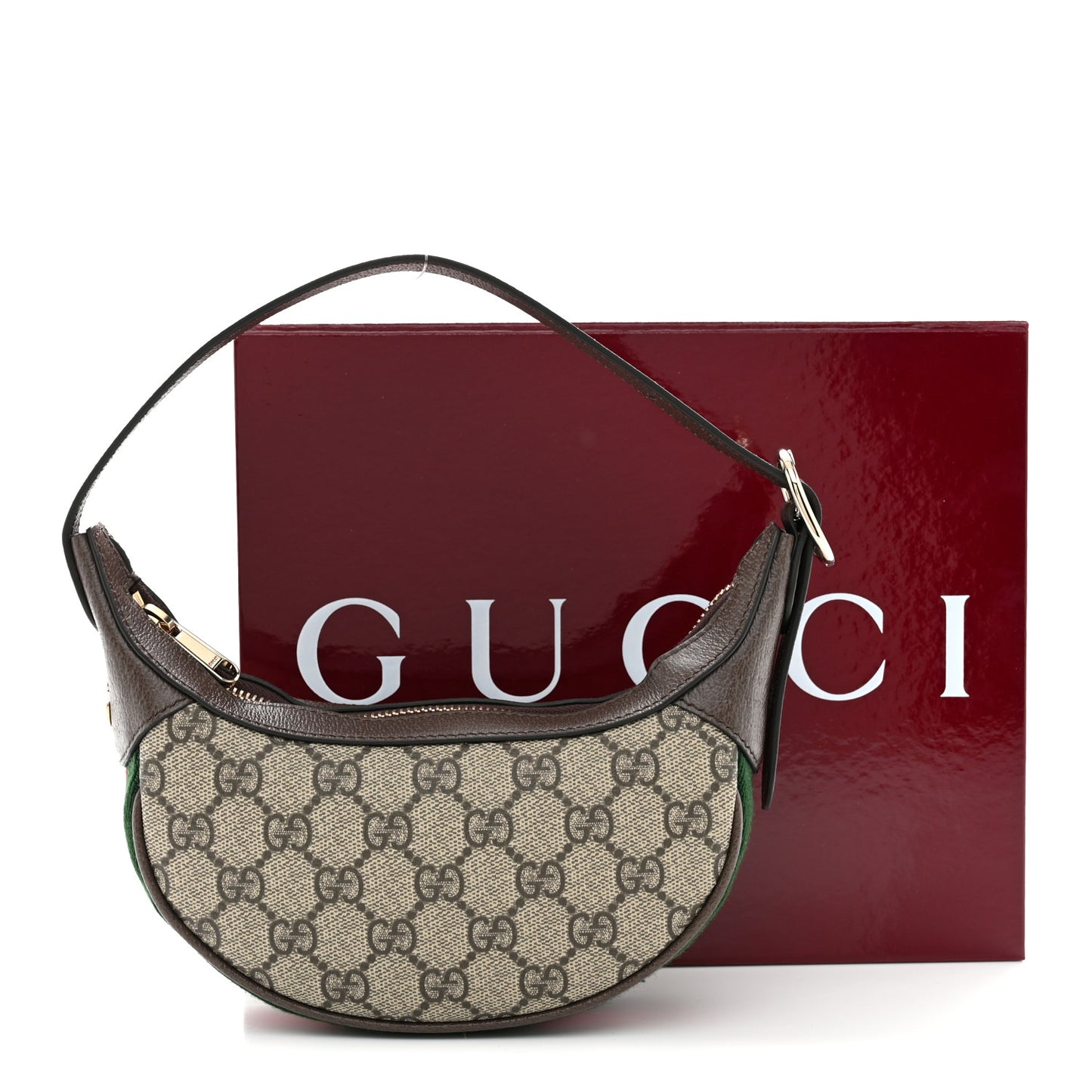 GG Supreme Monogram Textured Calfskin Web Mini Ophidia Half Moon Hobo Beige Ebony New Acero Beige Ebony New Acero