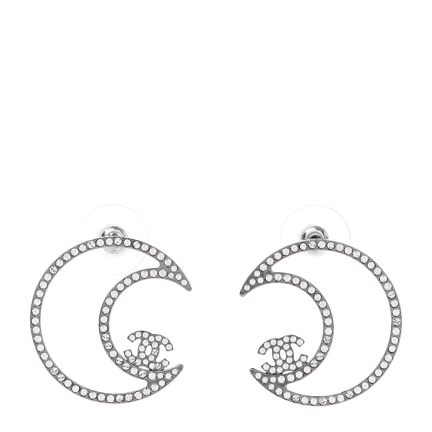 Strass Crystal CC Moon Earrings Silver