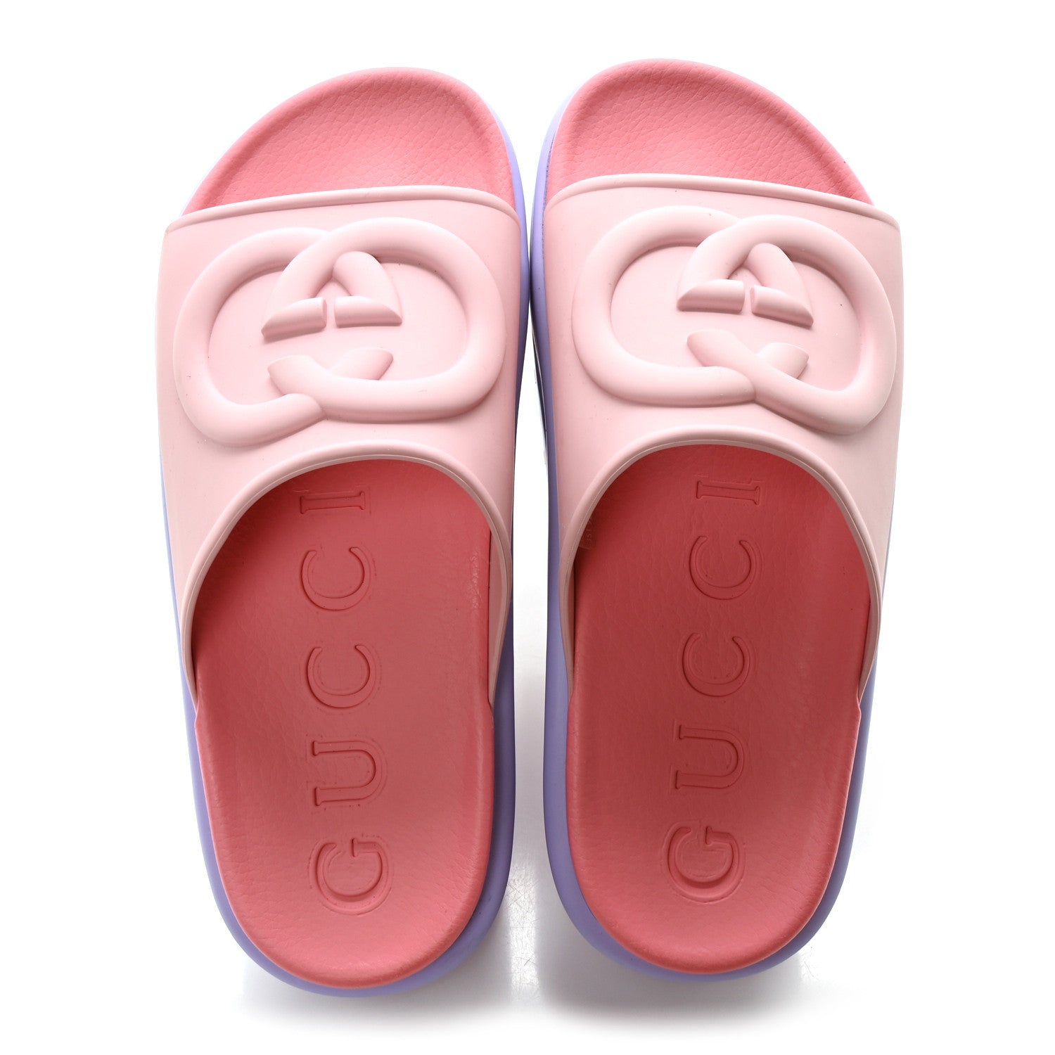 Gucci Soft Rubber Womens Interlocking G Platform 42mm Slide Sandals 36 Sugar Pink 2 of 9