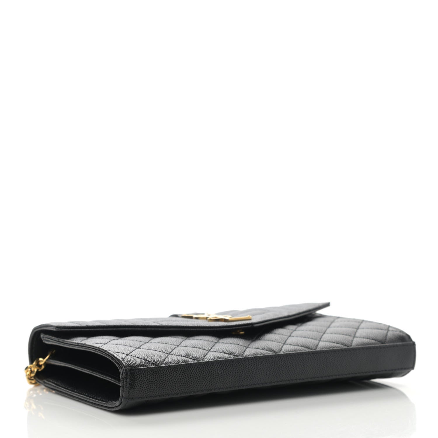 Saint Laurent Grain De Poudre Mixed Matelasse Triquilt Monogram Chain Wallet Black 4 of 11