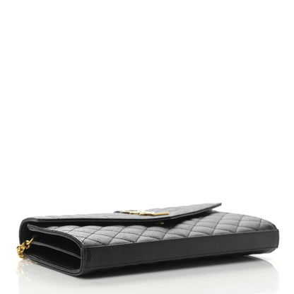 Saint Laurent Grain De Poudre Mixed Matelasse Triquilt Monogram Chain Wallet Black 4 of 11