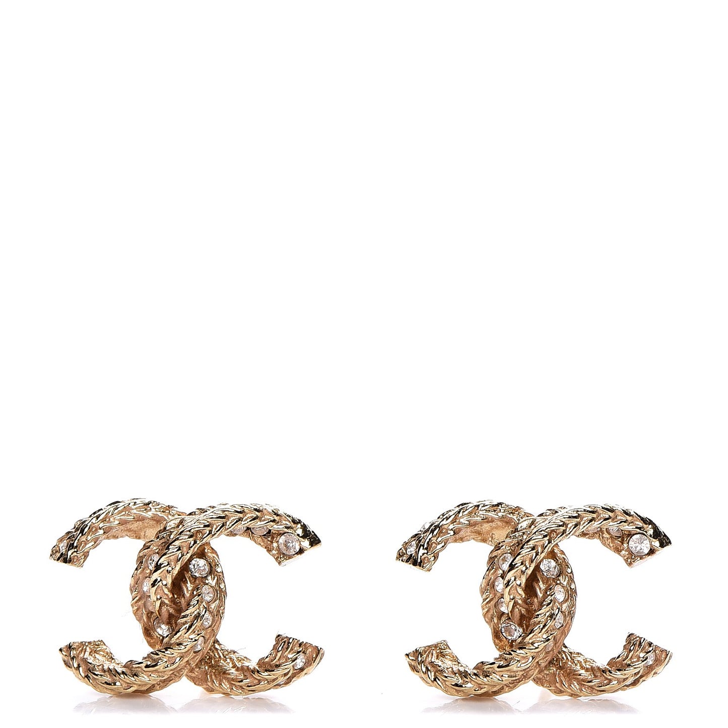 Crystal Twisted CC Earrings Gold