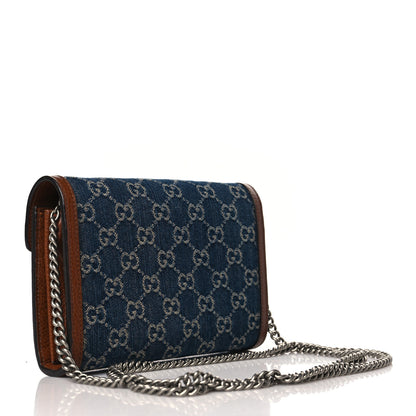Gucci New Denim GG Monogram Dollar Calfskin Enamel Mini Dionysus Chain Wallet Blue Tea Cuir Epilog Electric Blue 3 of 8