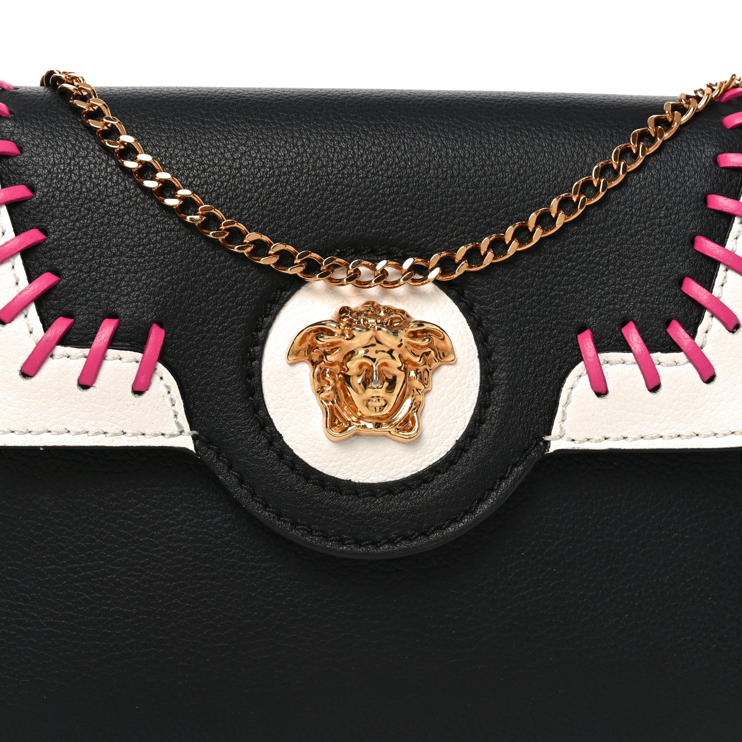 Versace Calfskin Medusa Whipstitch Envelope Clutch Black White 7 of 9