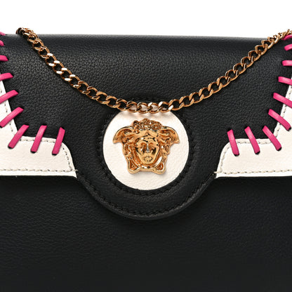 Versace Calfskin Medusa Whipstitch Envelope Clutch Black White 7 of 9