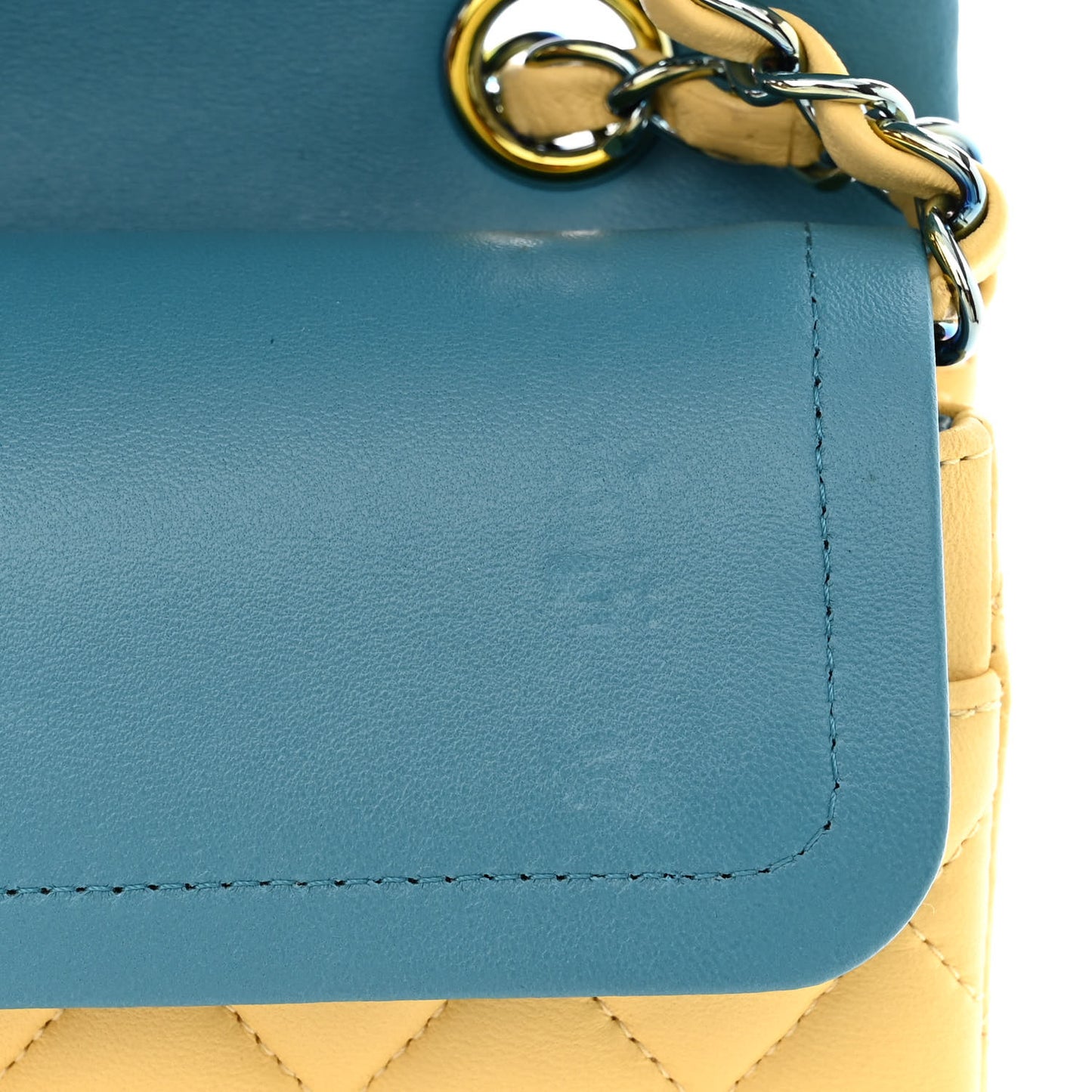 Lambskin Quilted Small Double Flap Yellow Blue