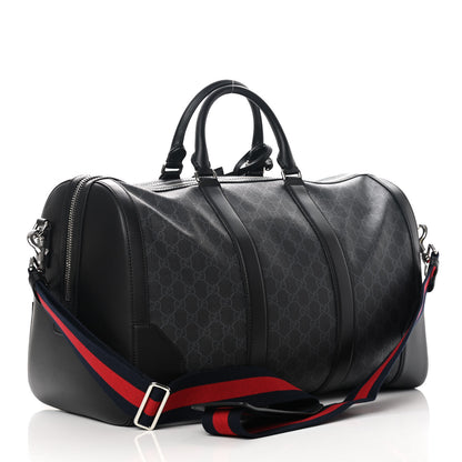 Gucci Soft GG Supreme Monogram Appia Calfskin Web Medium Carry On Duffle Bag Black Grey 3 of 15