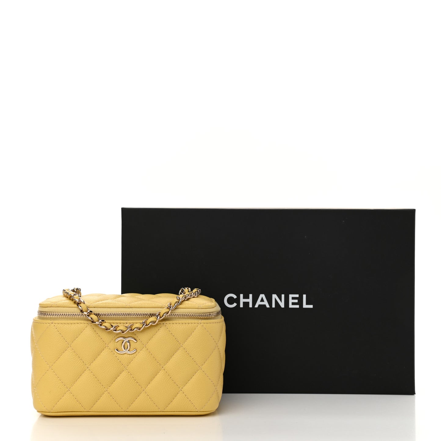 Caviar Quilted Small Tiny CC Vanity Case With Chain Yellow