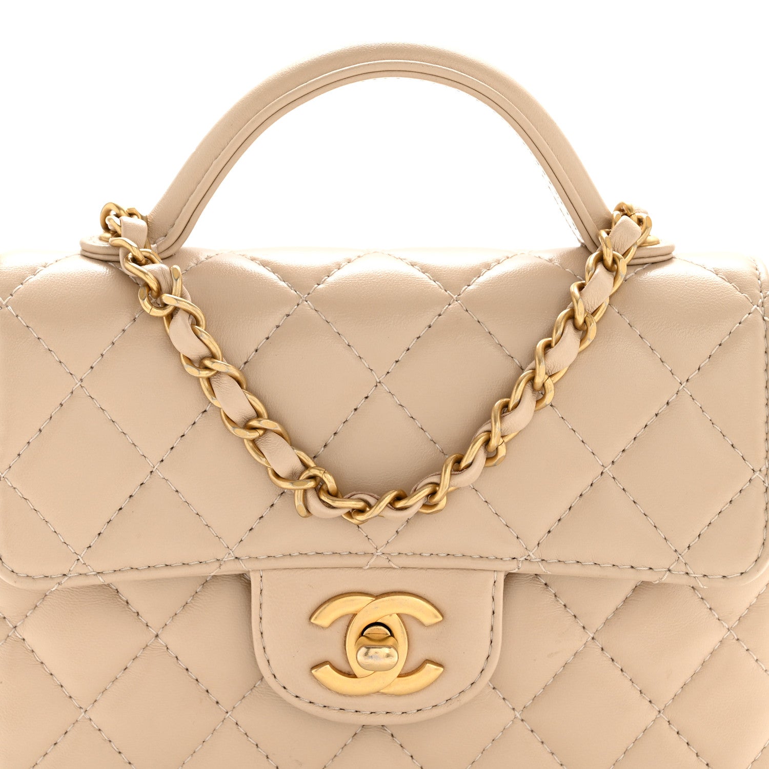 Chanel Lambskin Quilted Small Flap Top Handle Bag Beige 8 of 13