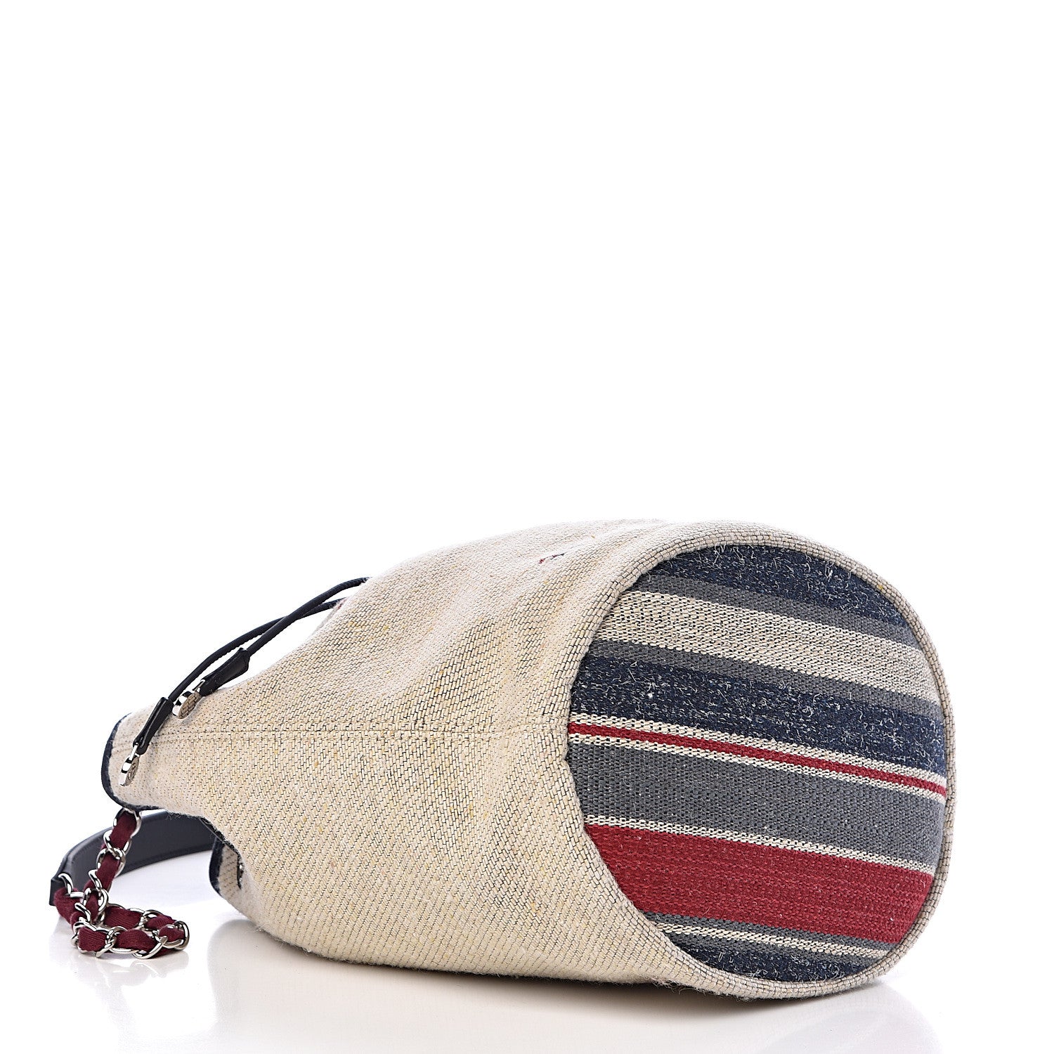 Chanel Striped Canvas Deauville Drawstring Bag Beige 4 of 12
