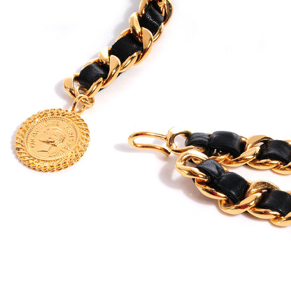 Chanel Leather Chain CC Medallion Belt Black Gold 4 of 5