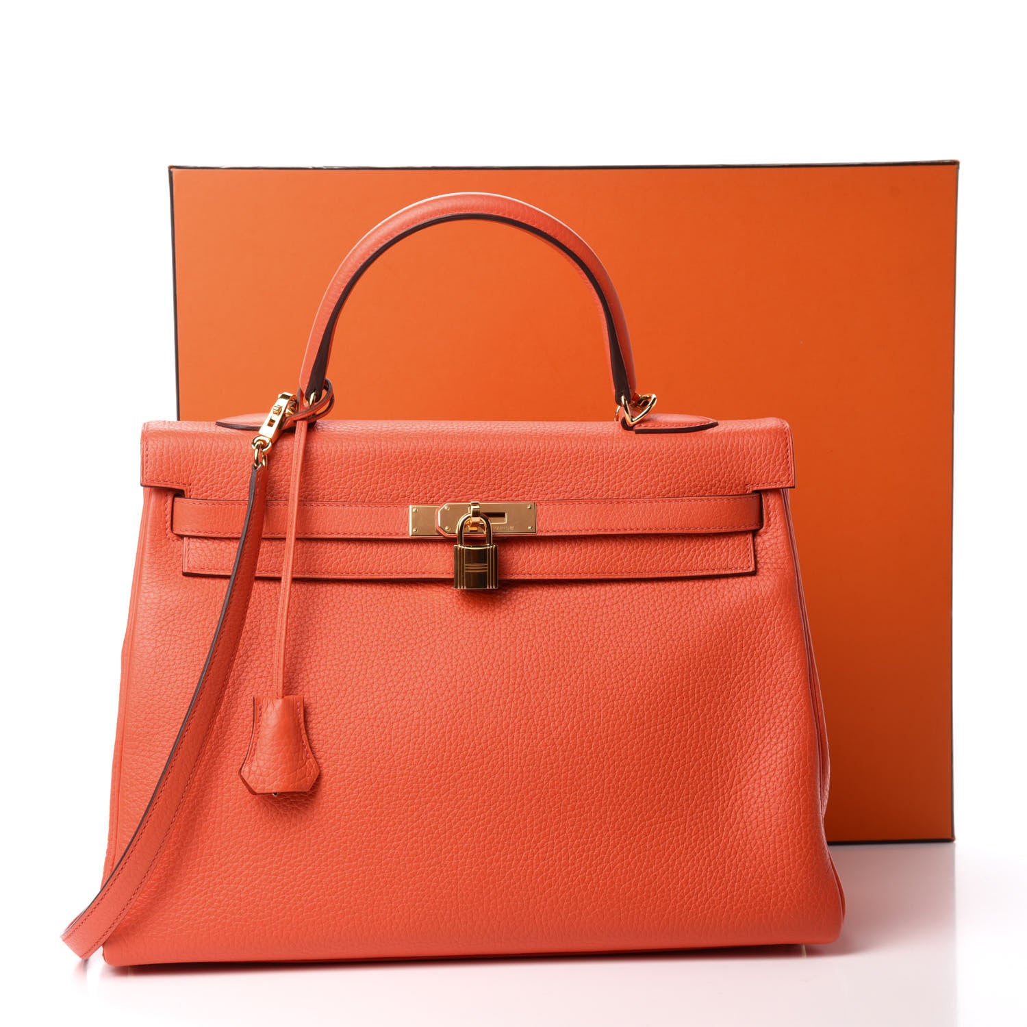 Hermes Taurillon Clemence Kelly Retourne 35 Orange Poppy 11 of 11