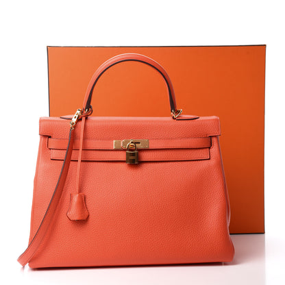 Hermes Taurillon Clemence Kelly Retourne 35 Orange Poppy 11 of 11