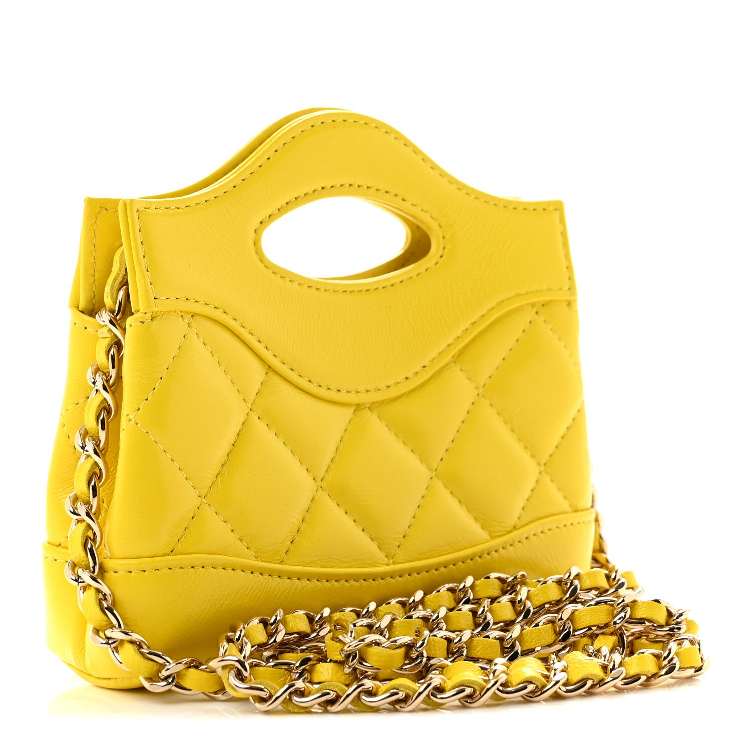 Chanel Shiny Lambskin Quilted Micro 31 Clutch With Chain Yellow 2 of 10
