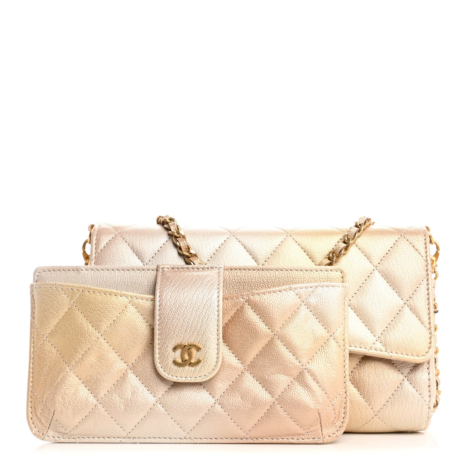 Chanel Metallic Goatskin Quilted Phone Holder Wallet on Removable Chain  Gold 3 of 19