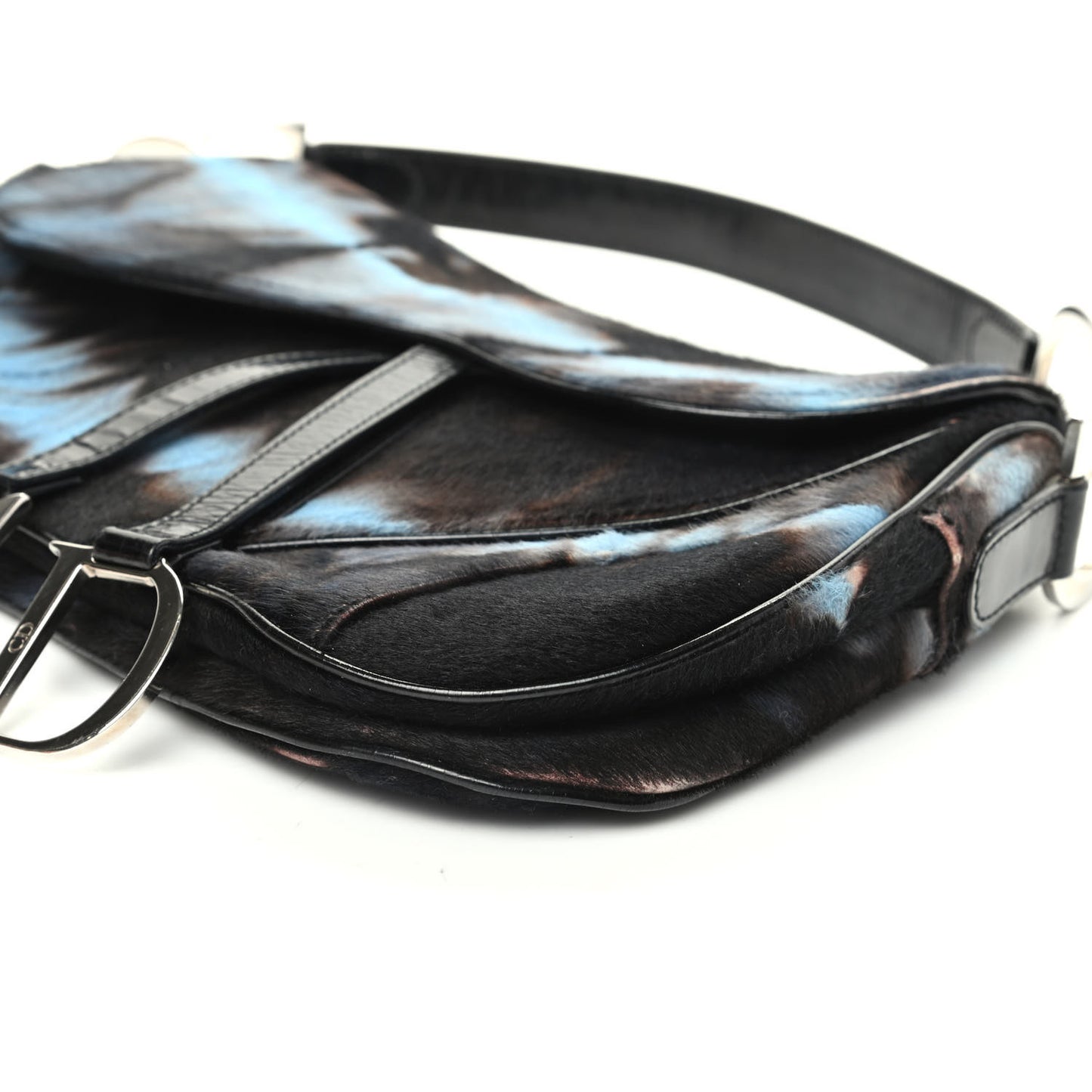 Pony Hair Double Saddle Bag Blue Brown