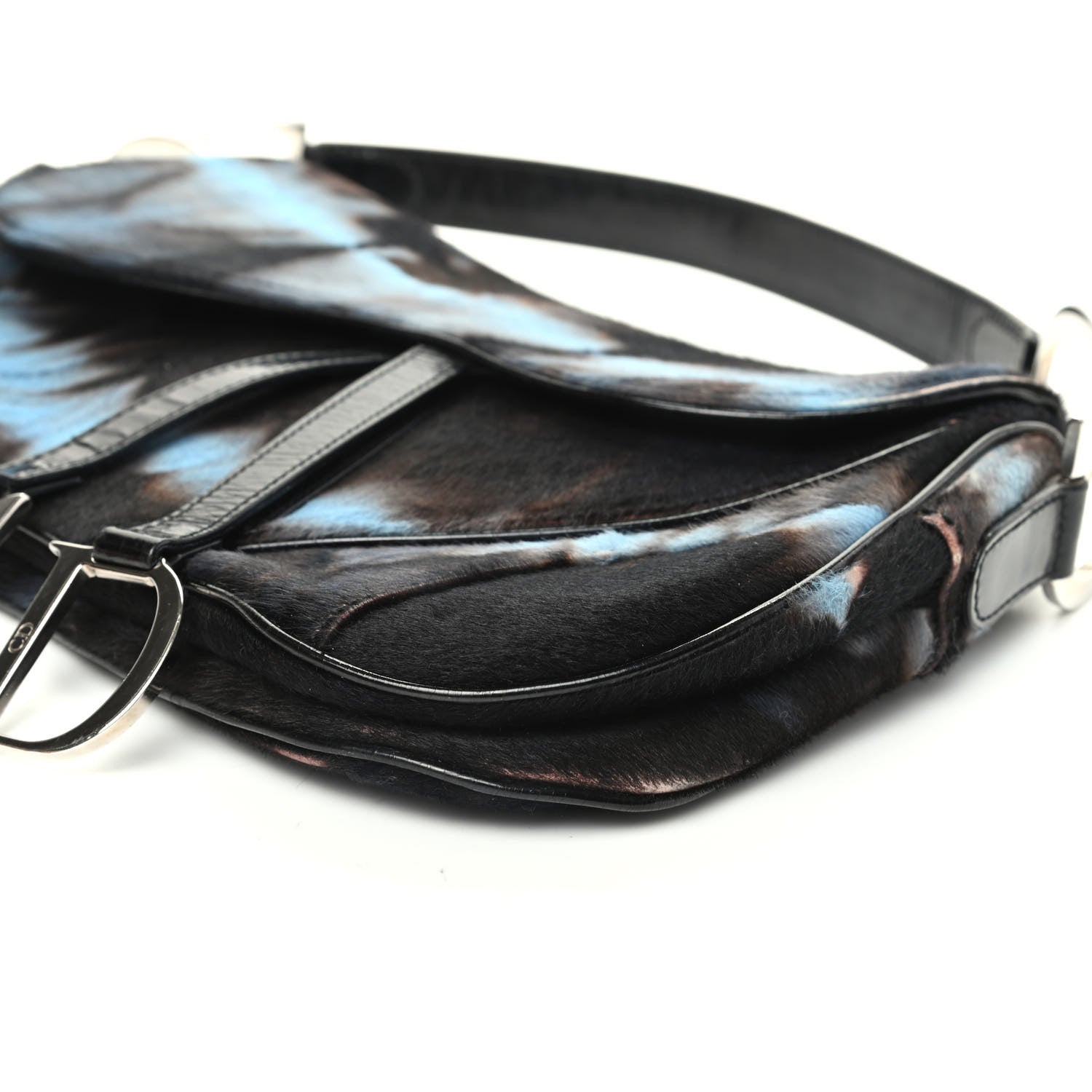 Christian Dior Pony Hair Double Saddle Bag Blue Brown 11 of 11