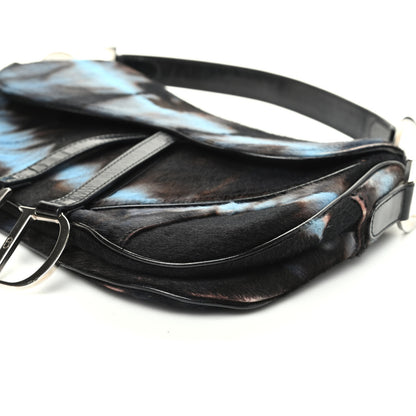 Christian Dior Pony Hair Double Saddle Bag Blue Brown 11 of 11