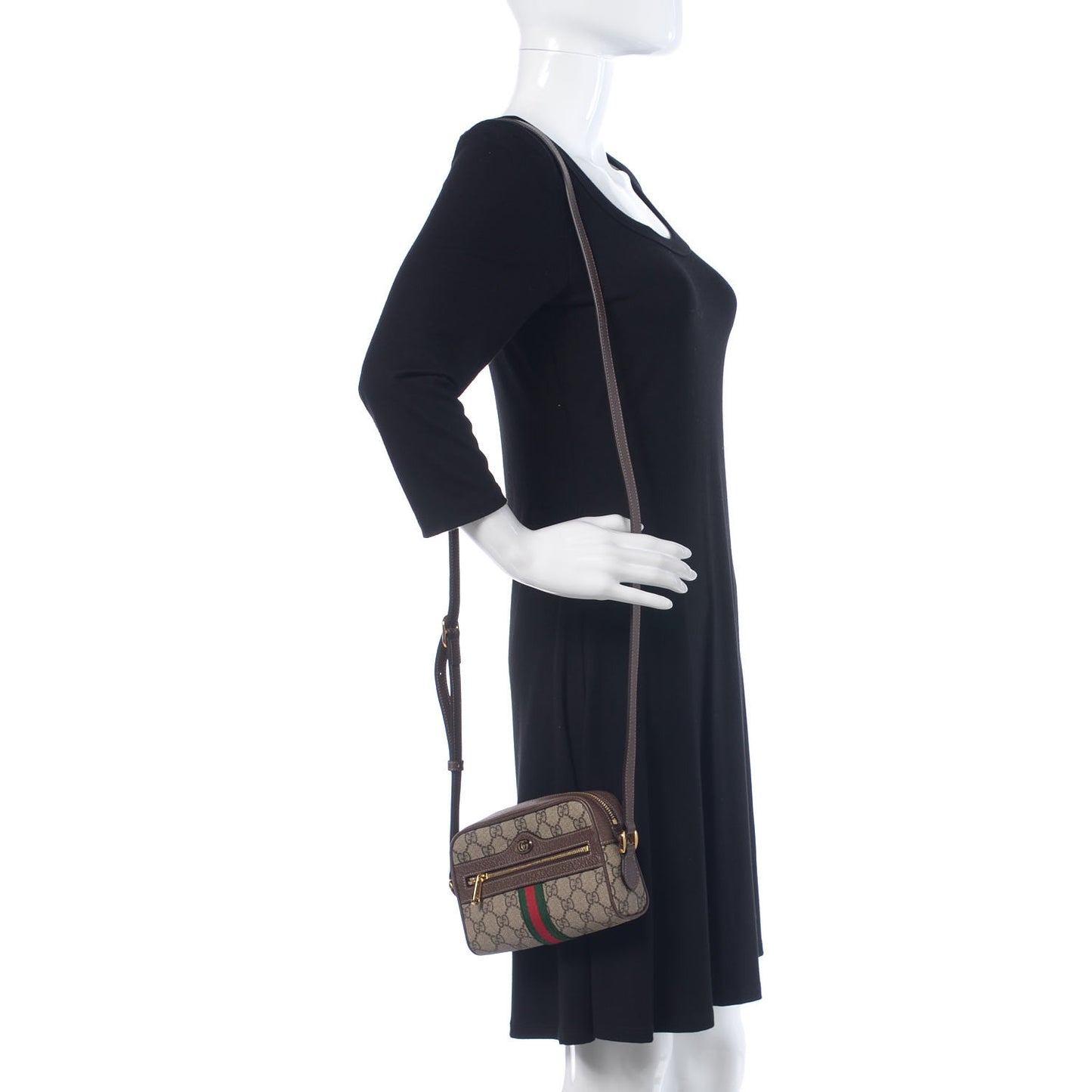 GG Supreme Monogram Web Mini Ophidia Shoulder Bag Brown