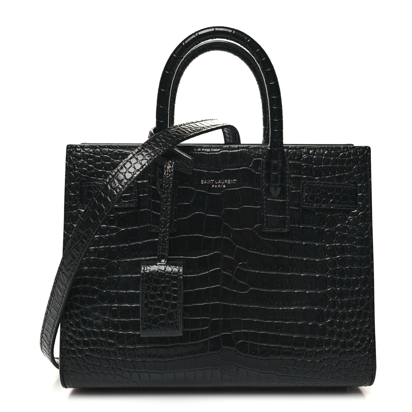 Calfskin Crocodile Embossed Nano Sac De Jour Black