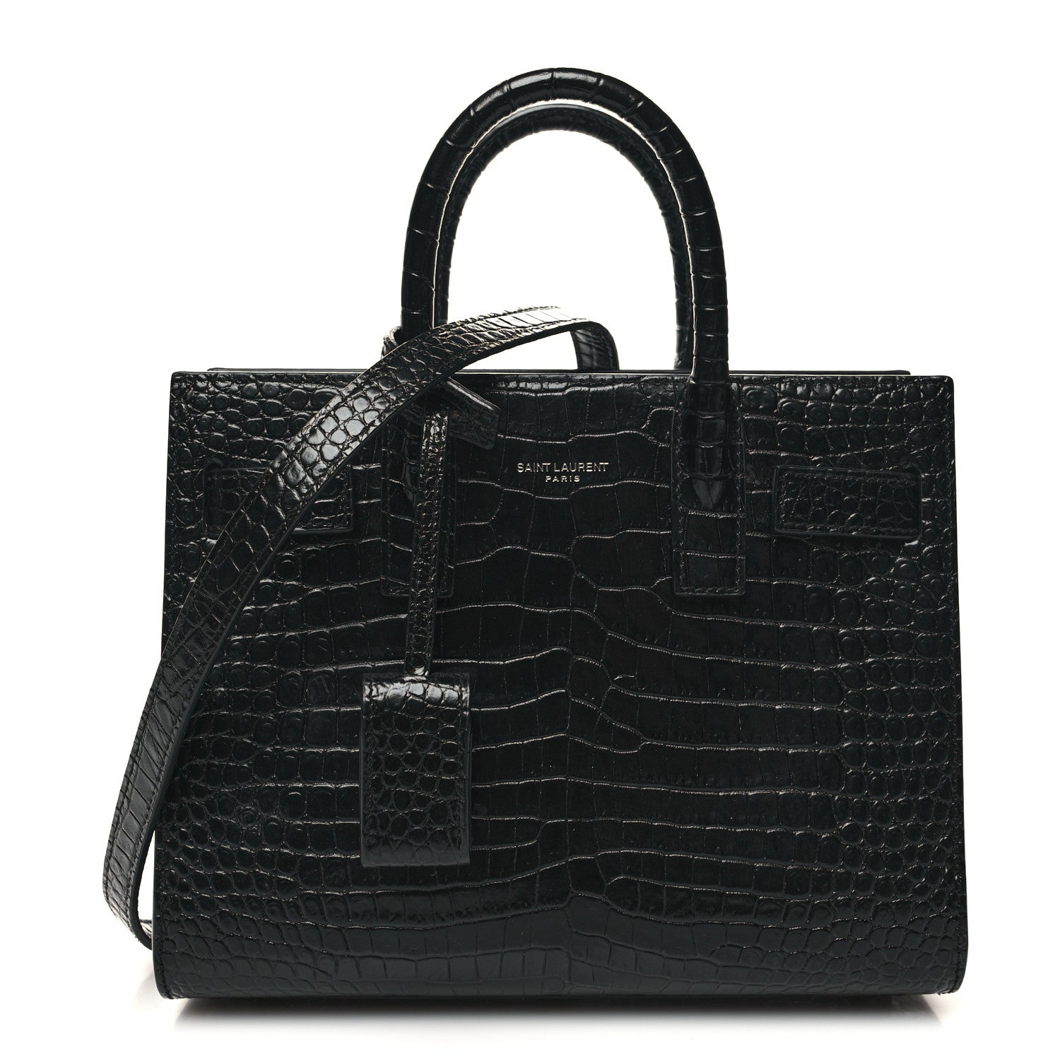 Saint Laurent Calfskin Crocodile Embossed Nano Sac De Jour Black 1 of 10