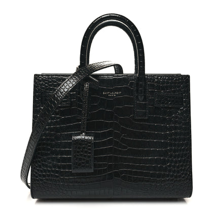 Saint Laurent Calfskin Crocodile Embossed Nano Sac De Jour Black 1 of 10
