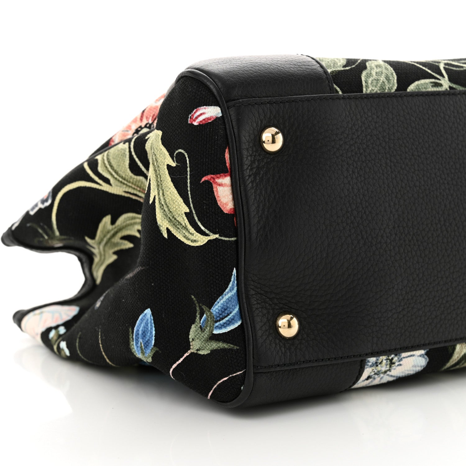 Gucci Canvas Cellarius Calfskin Flora Knight Medium Bamboo Shopper Tote Black 10 of 12