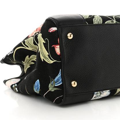 Gucci Canvas Cellarius Calfskin Flora Knight Medium Bamboo Shopper Tote Black 10 of 12