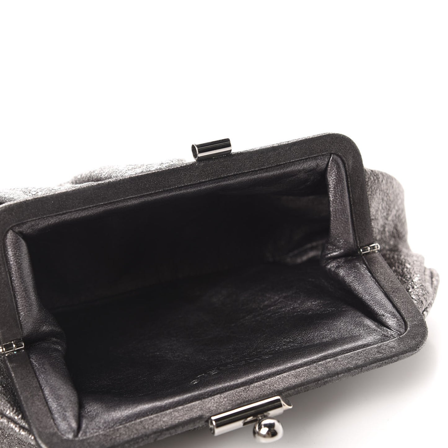 Metallic Crackled Calfskin Monte Carlo Clutch Dark Silver