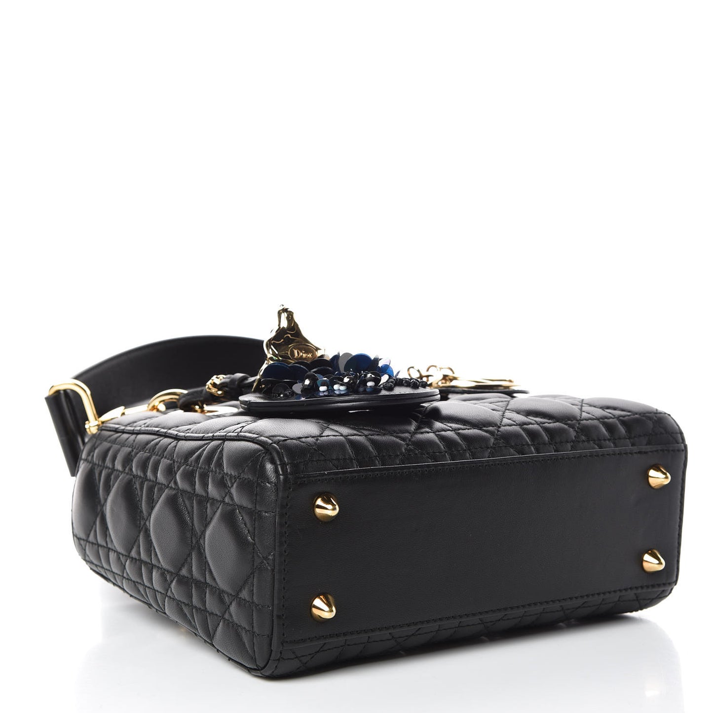 Lambskin Cannage Small Jeweled Lady Dior Black
