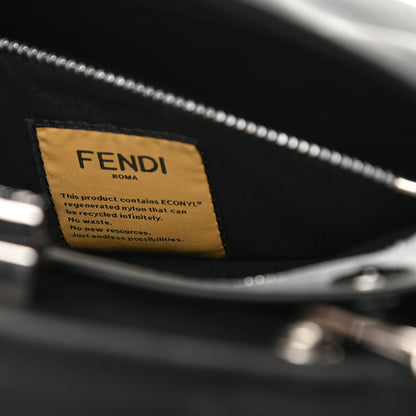 Fendi Nylon Vitello Cover Logo Embossed Mini Peekaboo I SEE U Satchel Black White 9 of 17