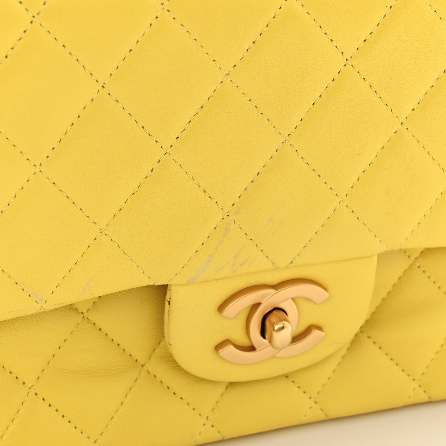 Lambskin Quilted Medium Double Flap Yellow Pink