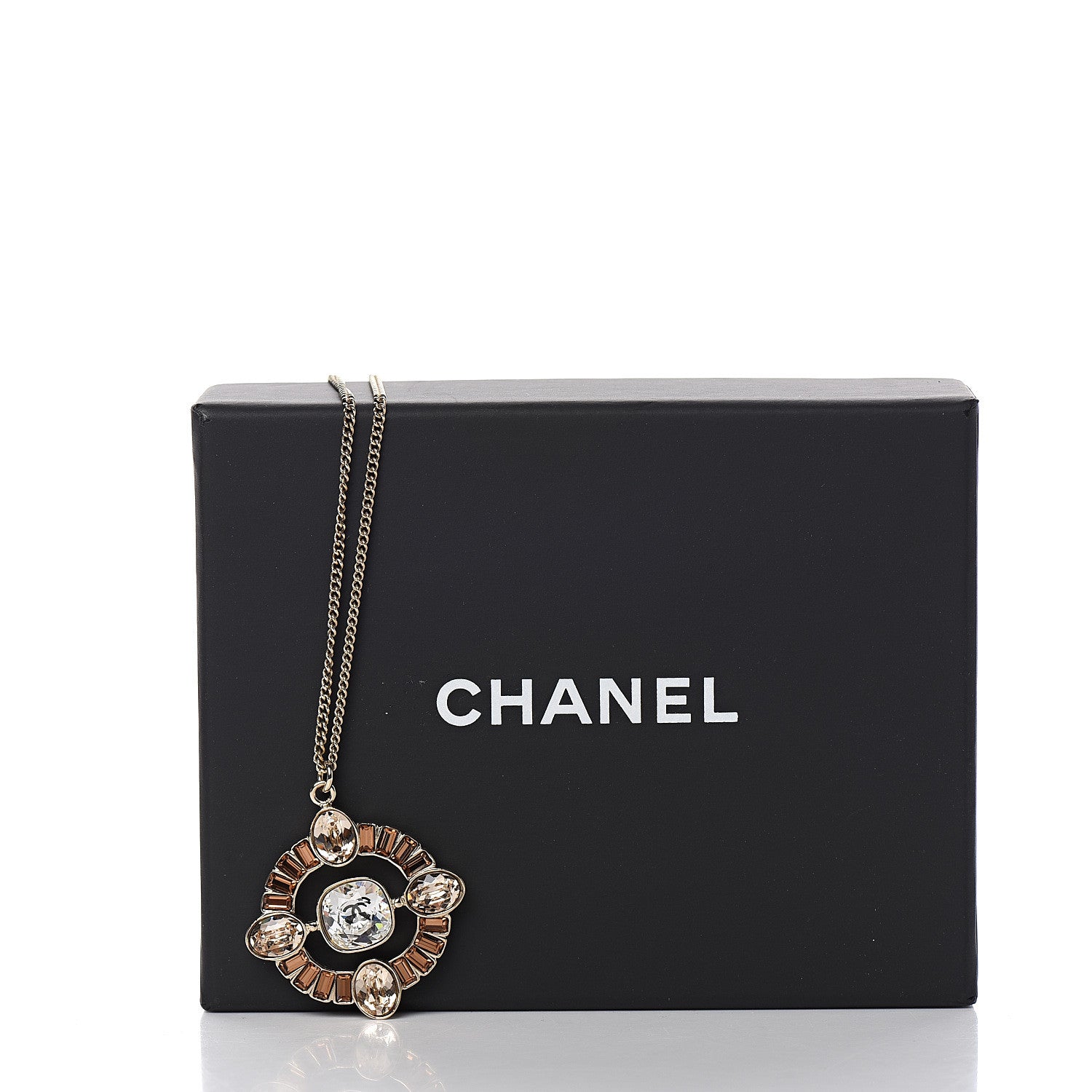 Chanel Crystal CC Medallion Necklace Light Gold 4 of 4