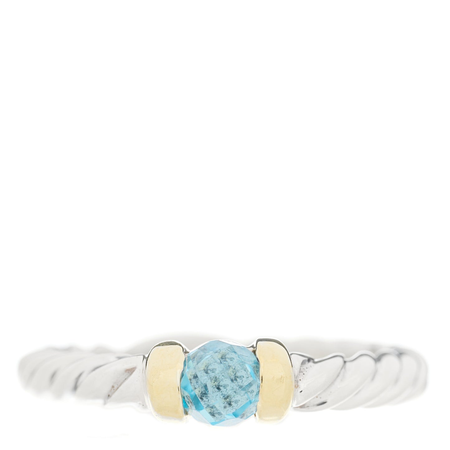 Sterling Silver 14K Gold Blue Topaz Metro Cable Ring 51 5.75