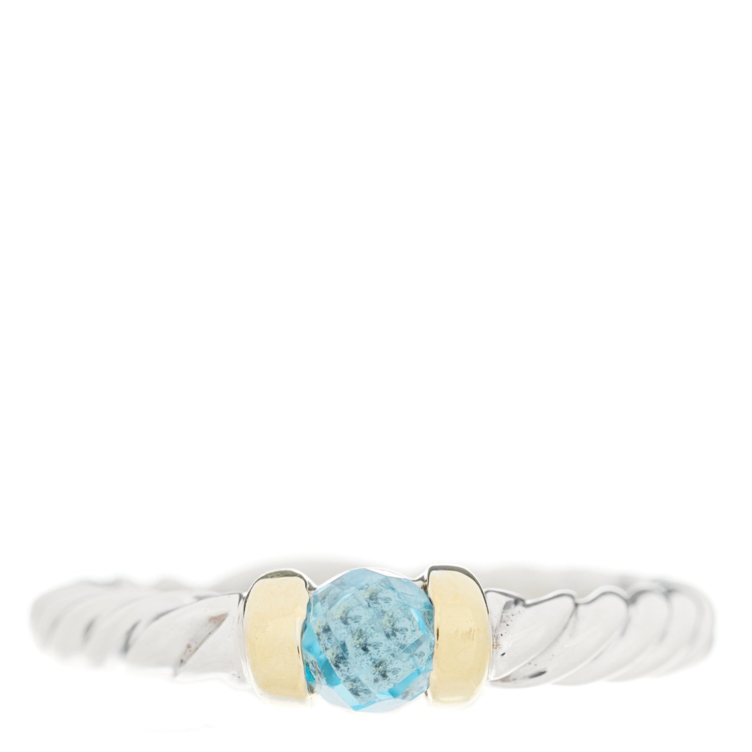 David Yurman Sterling Silver 14K Gold Blue Topaz Metro Cable Ring 51 5.75 1 of 4